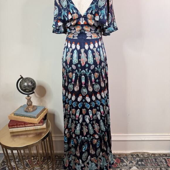Temperley London Quartz Maxi Dress 100% Silk Botanical Ruffle Size 6 Elegant - Picture 11 of 16